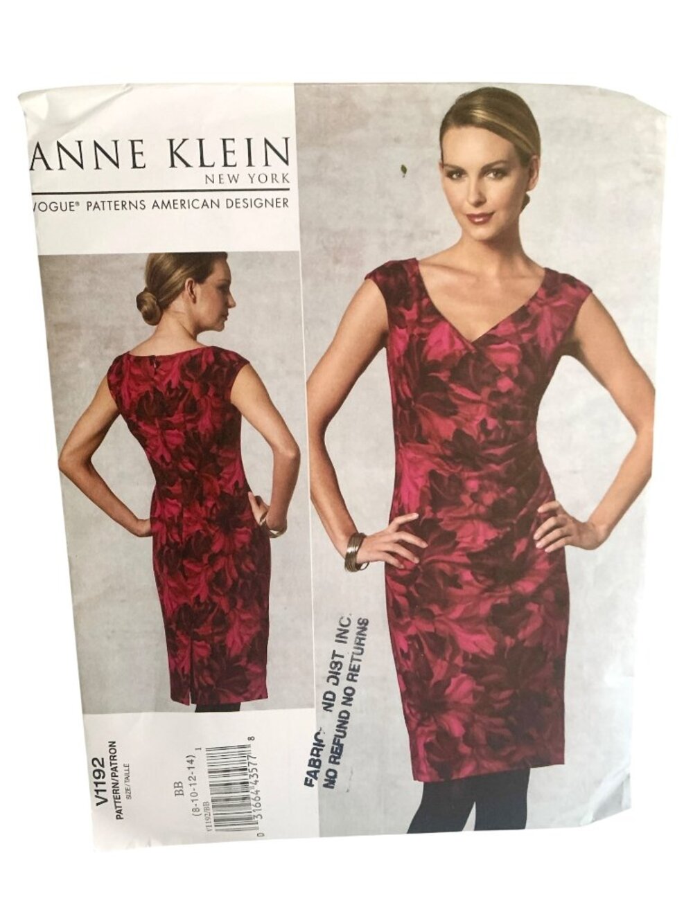 Vogue V1192 Pattern Misses's Dress Fitted Straight Size 8 10 12 14 Uncut